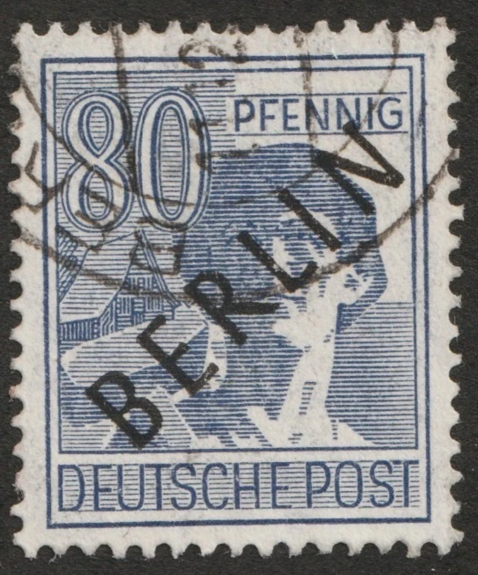 Berlin, 1948 - "Müttefik İşgal Bölgesi" pulları üzerine siyah sürşarj, Damgalı, 80Pfg