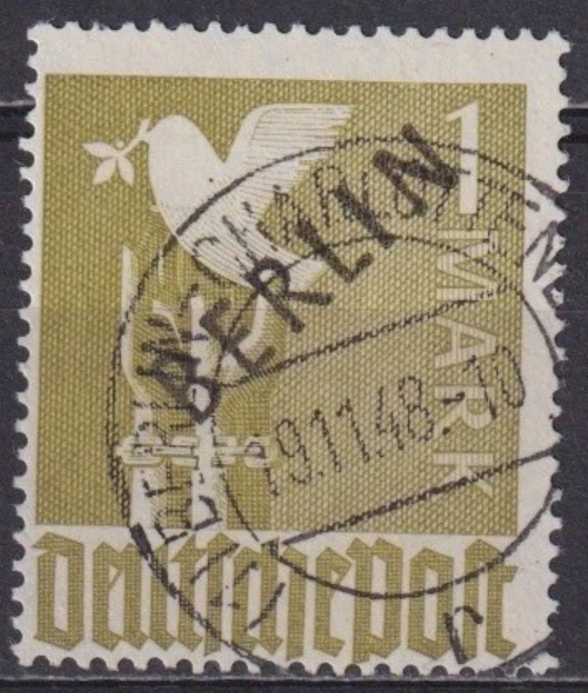 Berlin, 1948 - "Müttefik İşgal Bölgesi" pulları üzerine siyah sürşarj, Damgalı, 1Mk