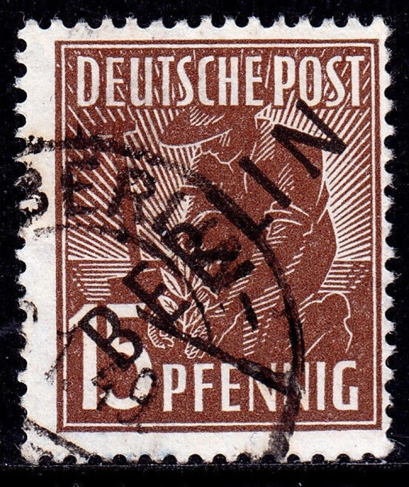 Berlin, 1948 - "Müttefik İşgal Bölgesi" pulları üzerine siyah sürşarj, Damgalı, 15Pfg