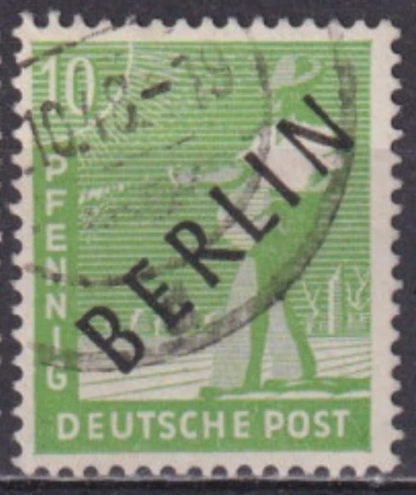 Berlin, 1948 - "Müttefik İşgal Bölgesi" pulları üzerine siyah sürşarj, Damgalı, 10Pfg