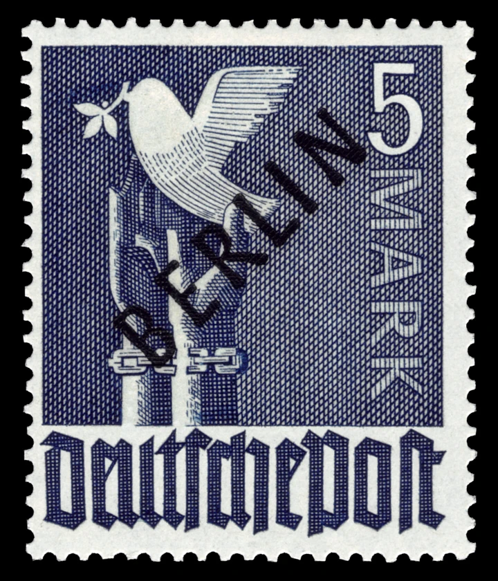 Berlin, 1948 - "Müttefik İşgal Bölgesi" pulları üzerine siyah sürşarj, MNH Damgasız, 5Mk