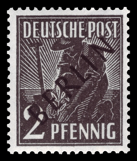 Berlin, 1948 - "Müttefik İşgal Bölgesi" pulları üzerine siyah sürşarj, MNH Damgasız, 2Pfg