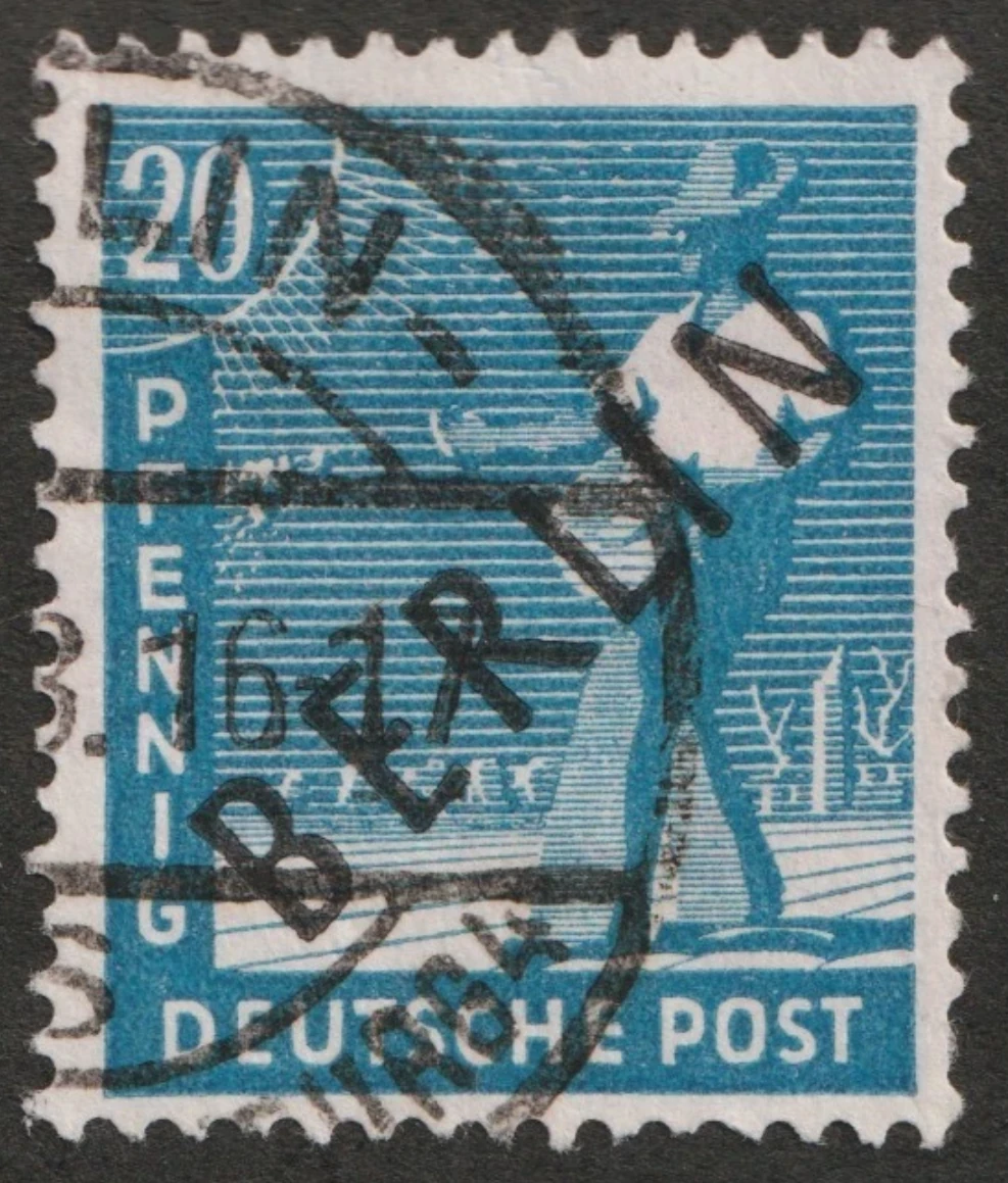 Berlin, 1948 - "Müttefik İşgal Bölgesi" pulları üzerine siyah sürşarj, Damgalı, 20Pfg