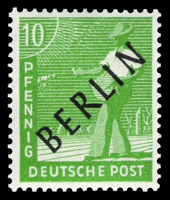Berlin, 1948 - "Müttefik İşgal Bölgesi" pulları üzerine siyah sürşarj, MNH Damgasız, 10Pfg
