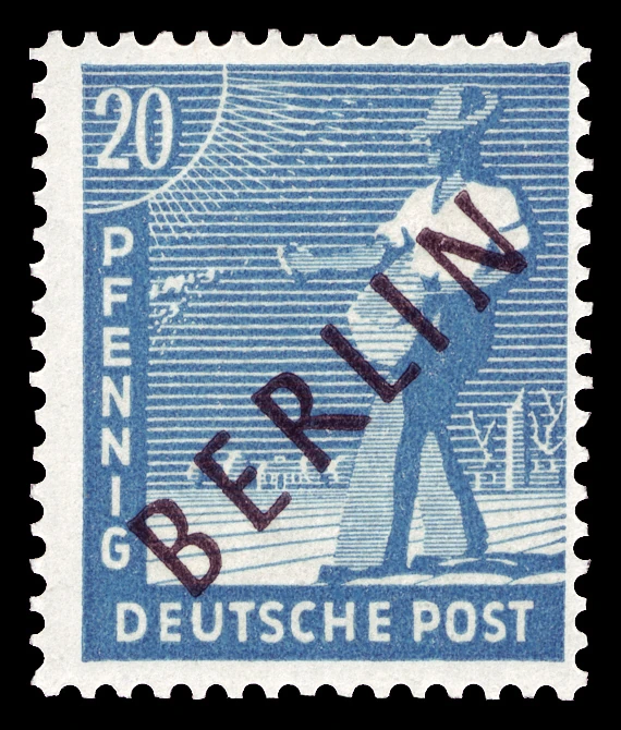 Berlin, 1948 - "Müttefik İşgal Bölgesi" pulları üzerine siyah sürşarj, MNH Damgasız, 20Pfg