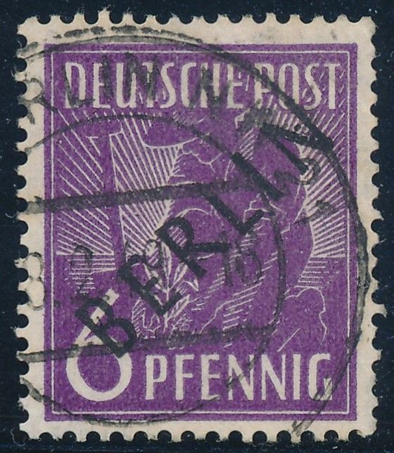 Berlin, 1948 - "Müttefik İşgal Bölgesi" pulları üzerine siyah sürşarj, Damgalı, 6Pfg