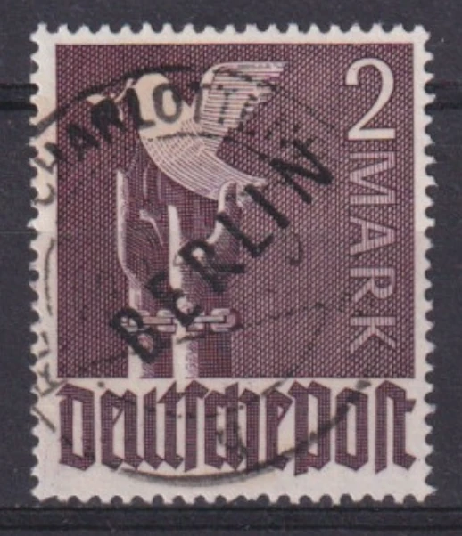 Berlin, 1948 - "Müttefik İşgal Bölgesi" pulları üzerine siyah sürşarj, Damgalı, 2Mk