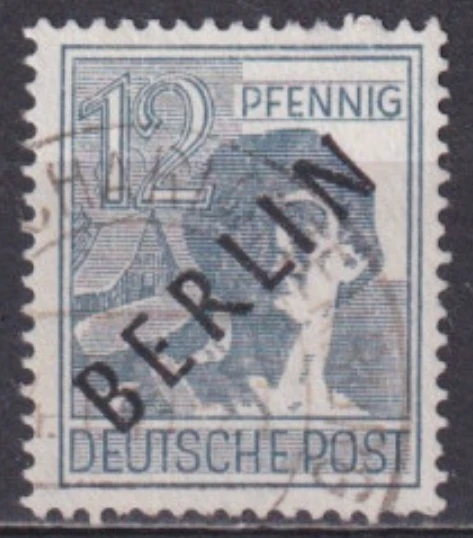 Berlin, 1948 - "Müttefik İşgal Bölgesi" pulları üzerine siyah sürşarj, Damgalı, 12Pfg