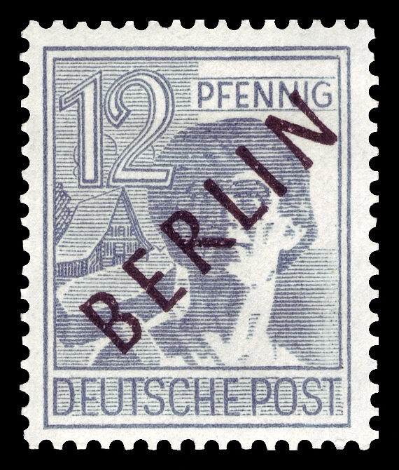 Berlin, 1948 - "Müttefik İşgal Bölgesi" pulları üzerine siyah sürşarj, MNH Damgasız, 12Pfg