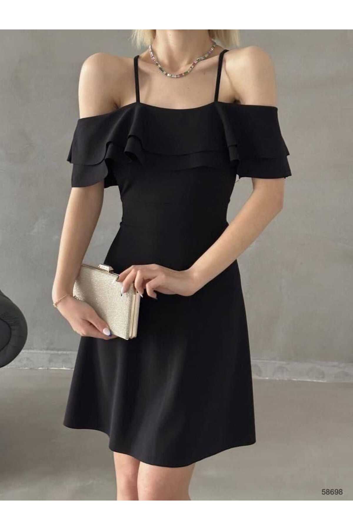 Kadın Kırmızı Fırfır Yaka Kolsuz Omzu ve Sırtı Açık Likralı Midi Krep Scuba Abiye Elbise