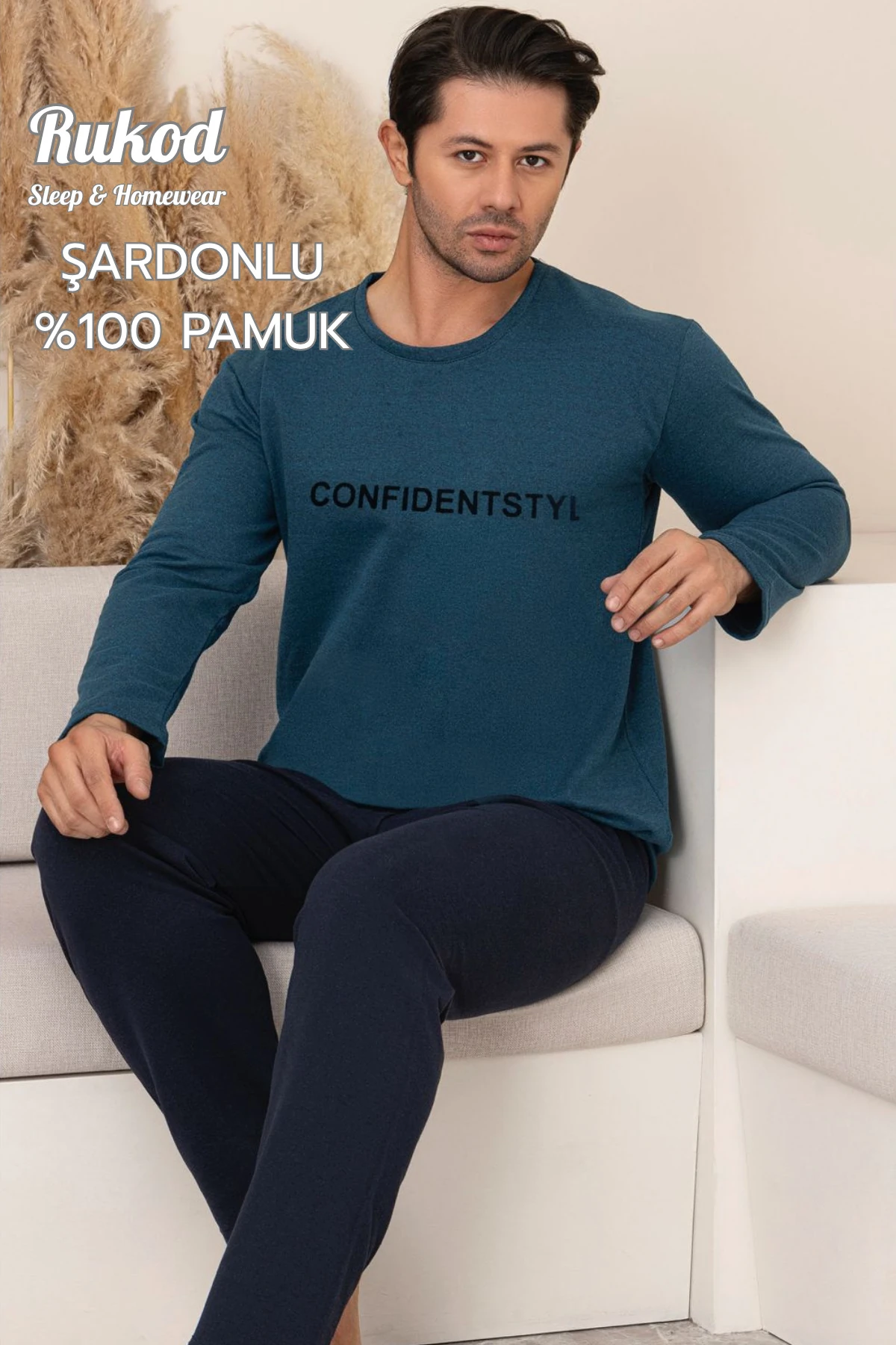 Erkek Bisiklet Yaka Pamuklu İçi Şardonlu Kalın Uzun Kollu Pijama Takımı