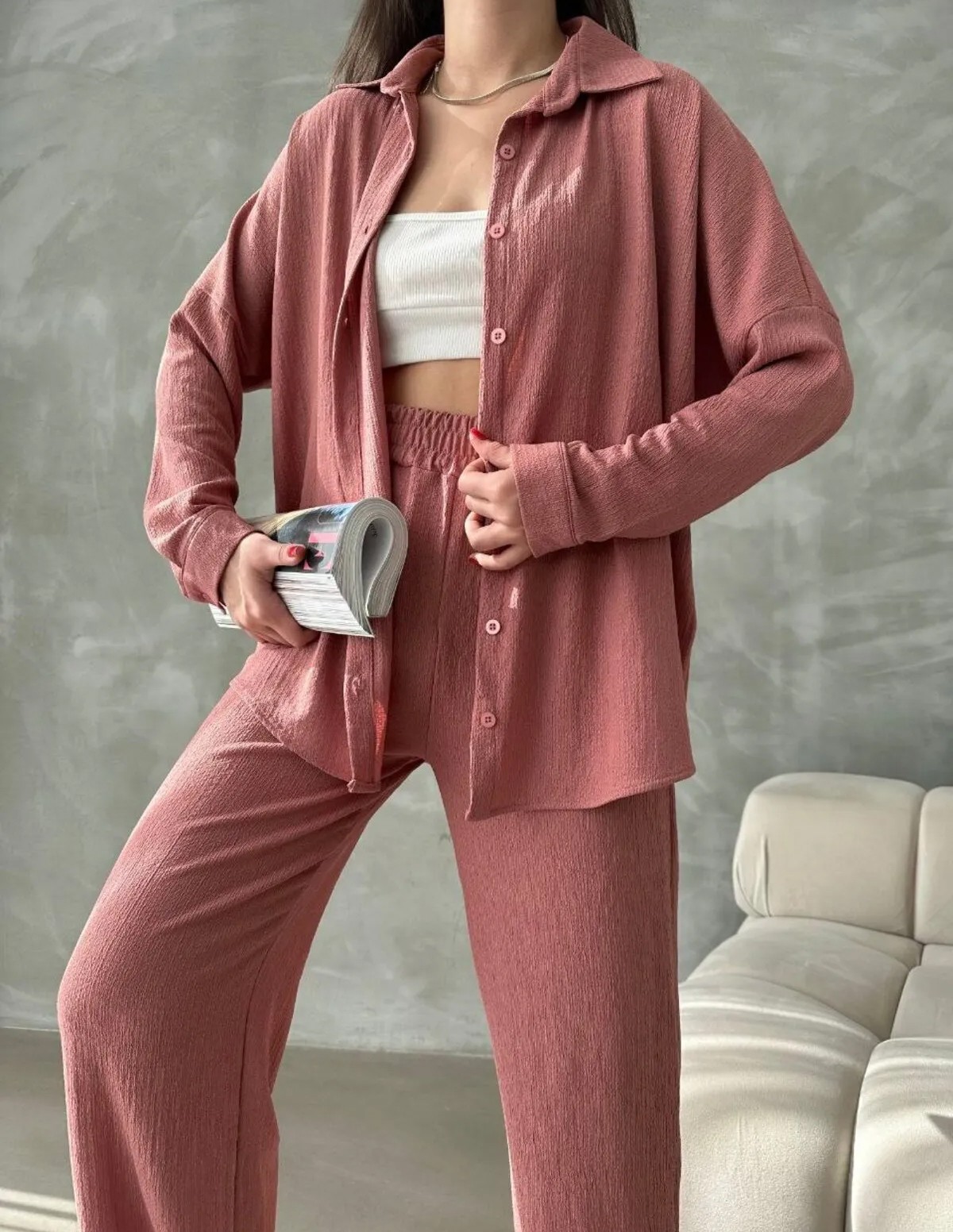 Pembe Gömlek Pantolon Takım