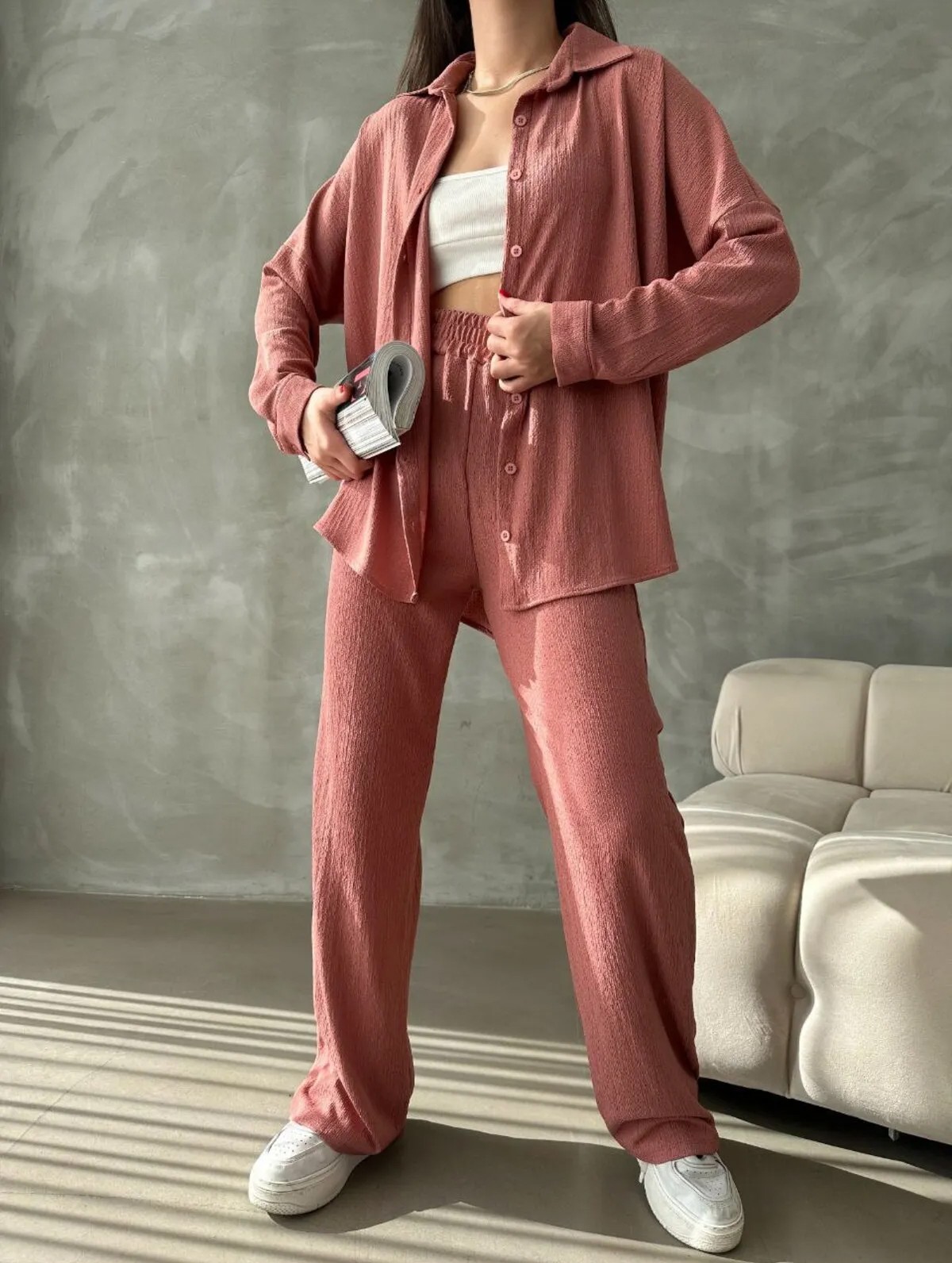 Pembe Gömlek Pantolon Takım