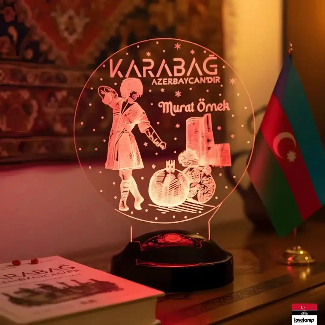 Karabağ Azerbaycan'dır 3D LED Lamba | Milli Temalı Hediye - LoveLamp