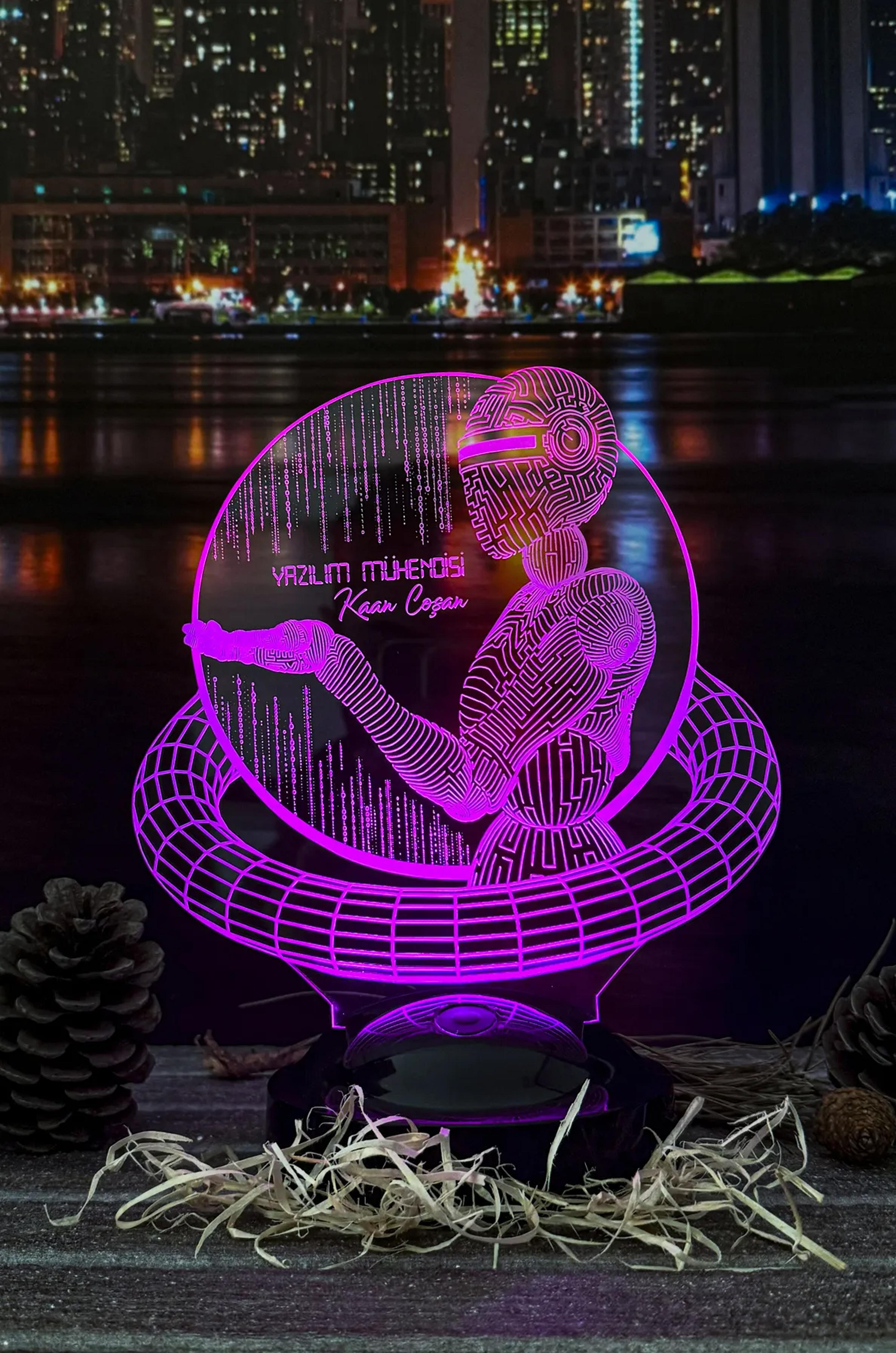 Yapay Zeka Yazılım Mühendisi Temalı 3D LED Lamba | Mesleki Kişiye Özel Hediye - LoveLamp