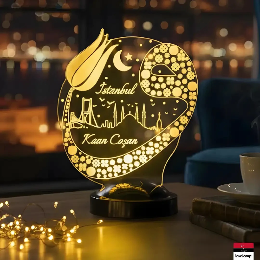 Vav İstanbul ve Lale 3D LED Lamba | Manevi Hediye - LoveLamp