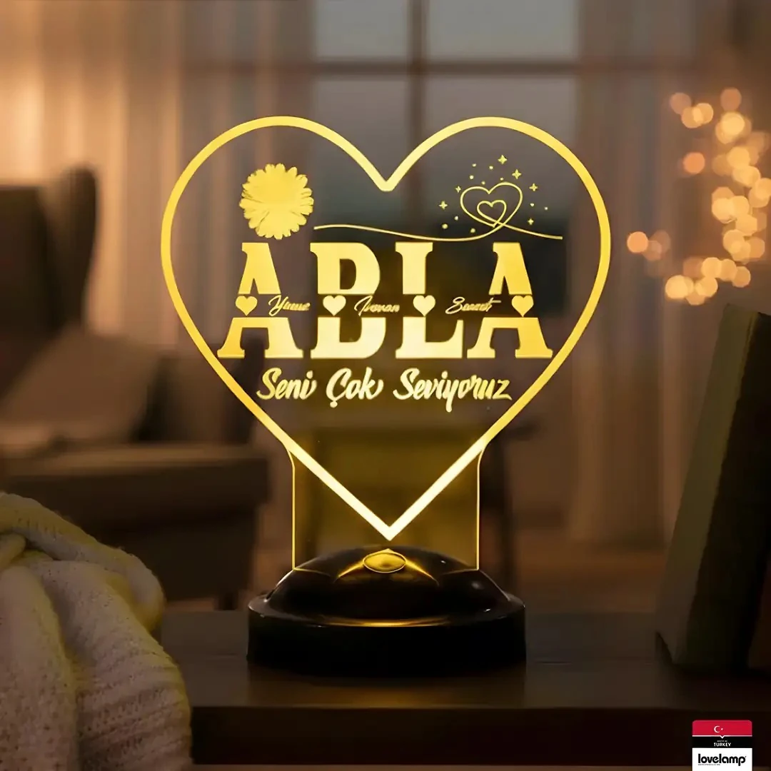Abla Yazılı Kişiye Özel 3D LED Lamba | Romantik ve Dekoratif Hediye - LoveLamp