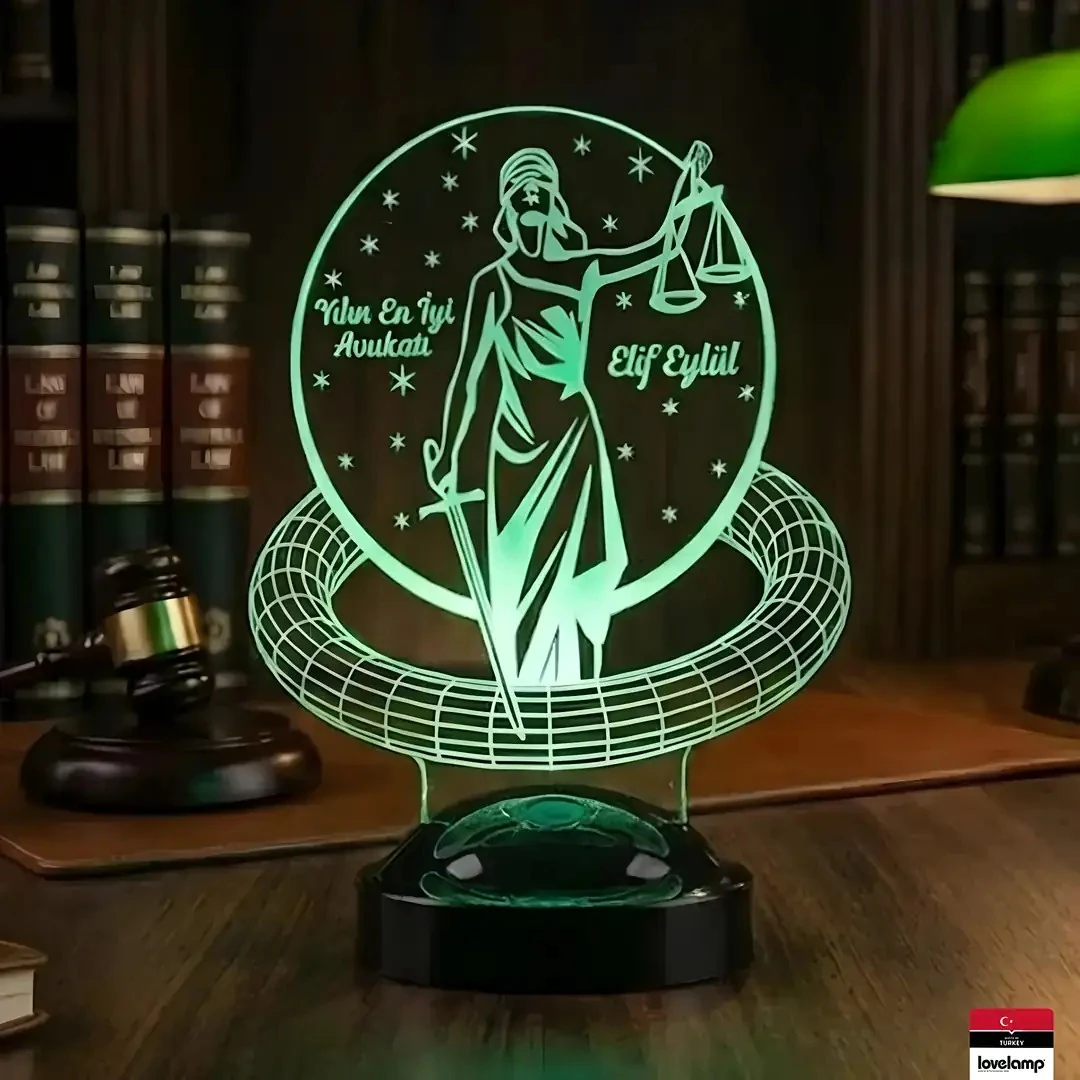 Avukat Adalet Temalı 3D LED Lamba | Hukuk Temalı Hediye - LoveLamp