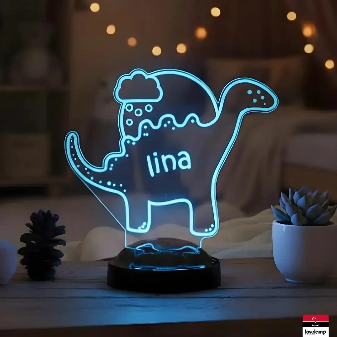 Dinozor Figürlü Kişiye Özel 3D LED Lamba | Renkli ve Eğlenceli Hediye - LoveLamp