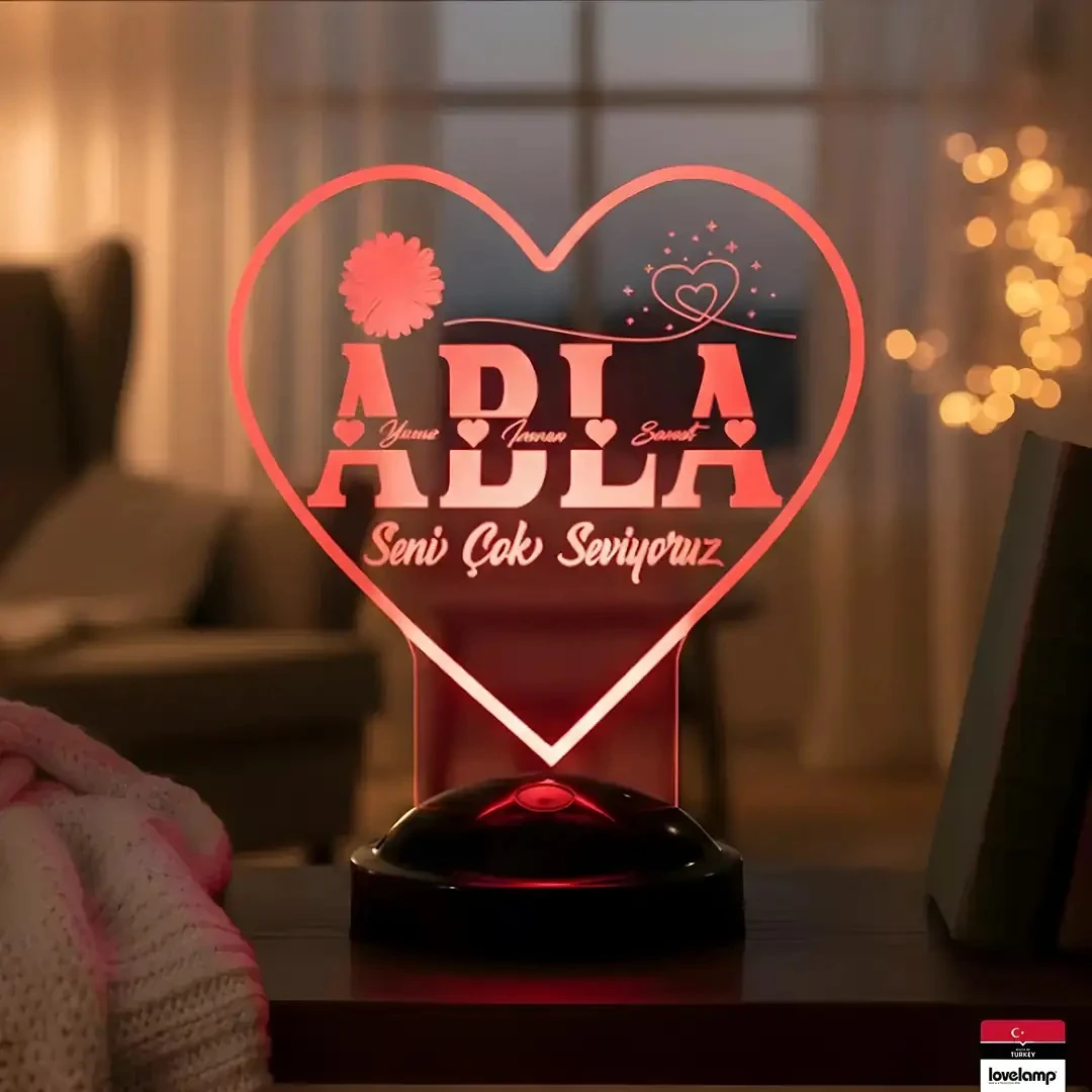 Abla Yazılı Kişiye Özel 3D LED Lamba | Romantik ve Dekoratif Hediye - LoveLamp