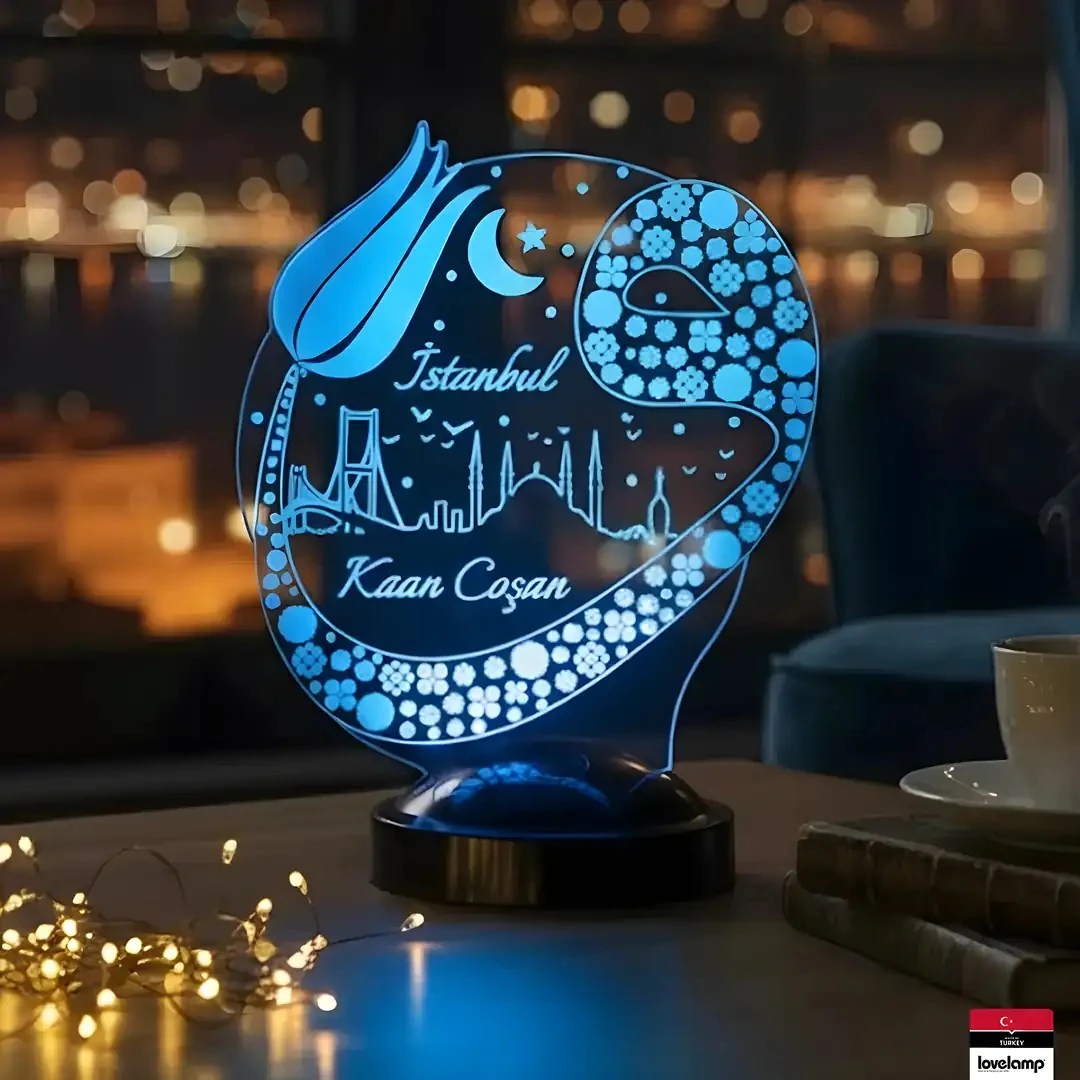 Vav İstanbul ve Lale 3D LED Lamba | Manevi Hediye - LoveLamp