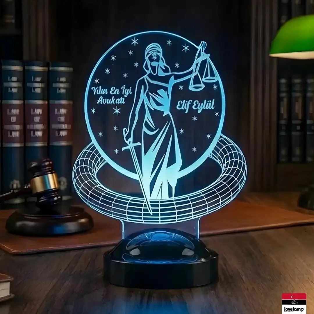 Avukat Adalet Temalı 3D LED Lamba | Hukuk Temalı Hediye - LoveLamp