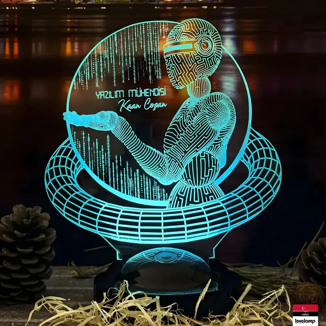 Yapay Zeka Yazılım Mühendisi Temalı 3D LED Lamba | Mesleki Kişiye Özel Hediye - LoveLamp