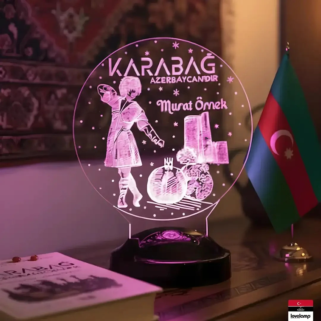 Karabağ Azerbaycan'dır 3D LED Lamba | Milli Temalı Hediye - LoveLamp