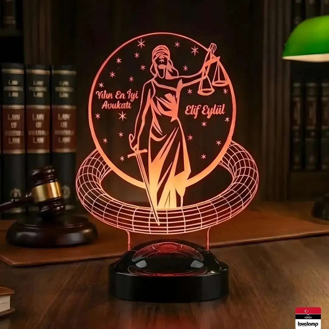 Avukat Adalet Temalı 3D LED Lamba | Hukuk Temalı Hediye - LoveLamp