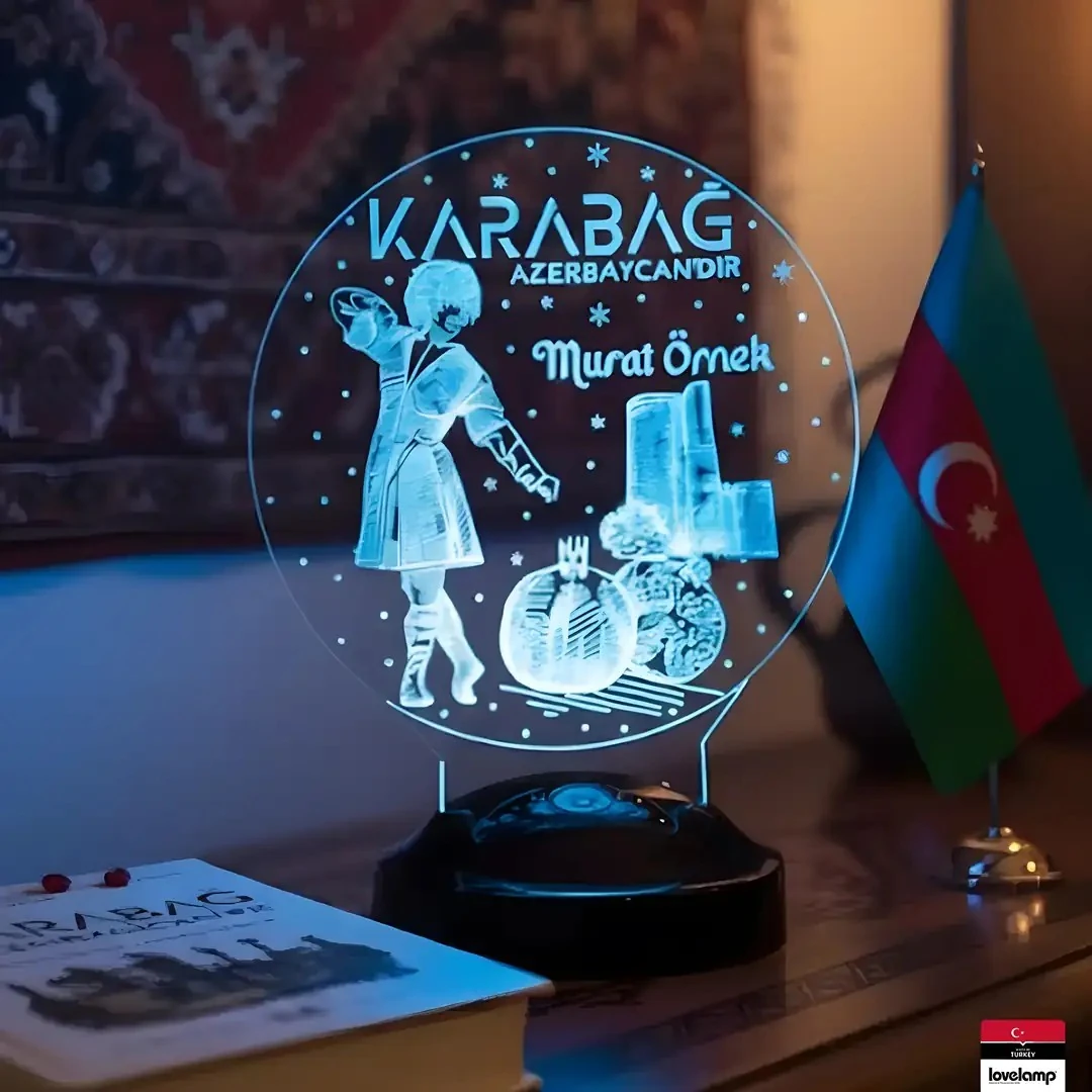 Karabağ Azerbaycan'dır 3D LED Lamba | Milli Temalı Hediye - LoveLamp