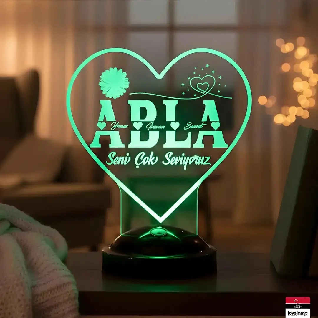 Abla Yazılı Kişiye Özel 3D LED Lamba | Romantik ve Dekoratif Hediye - LoveLamp