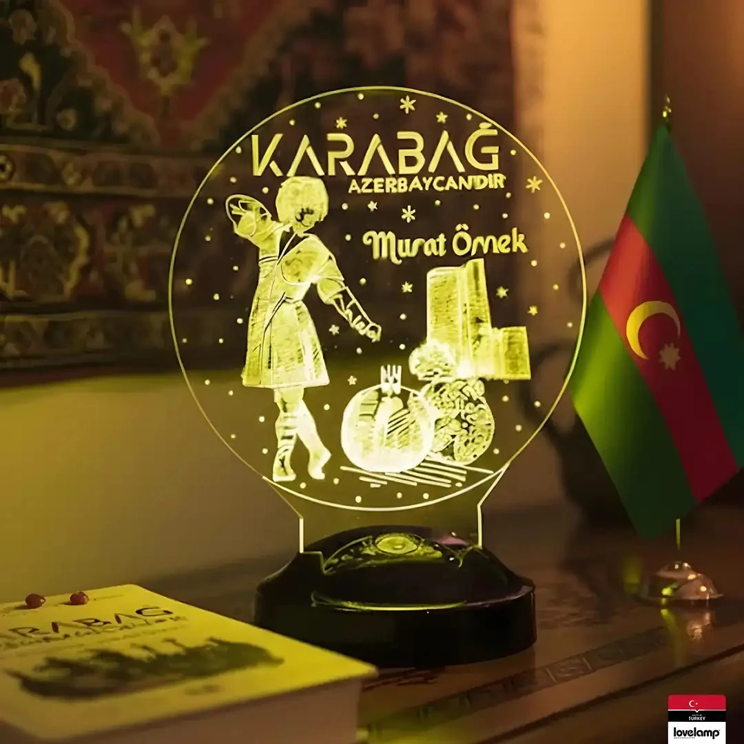 Karabağ Azerbaycan'dır 3D LED Lamba | Milli Temalı Hediye - LoveLamp