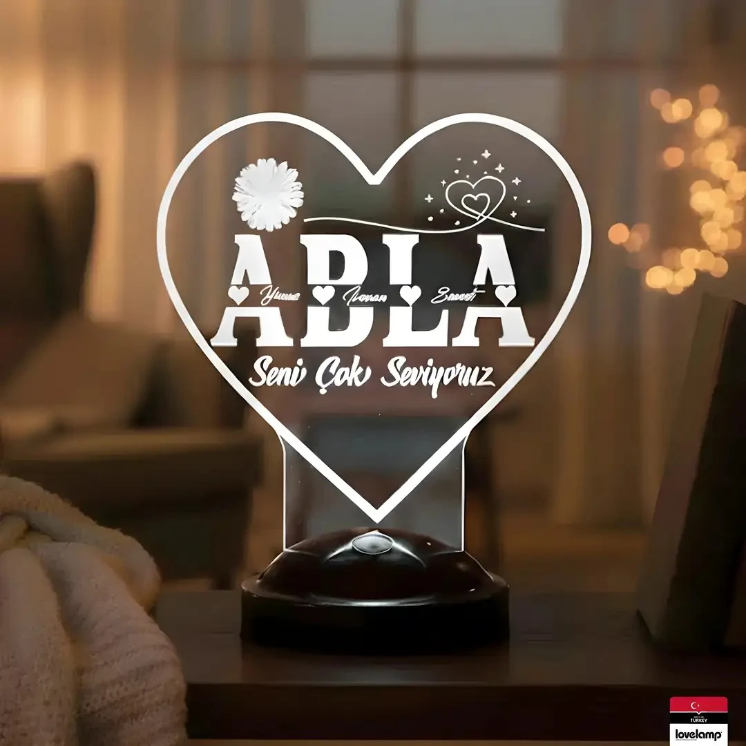 Abla Yazılı Kişiye Özel 3D LED Lamba | Romantik ve Dekoratif Hediye - LoveLamp