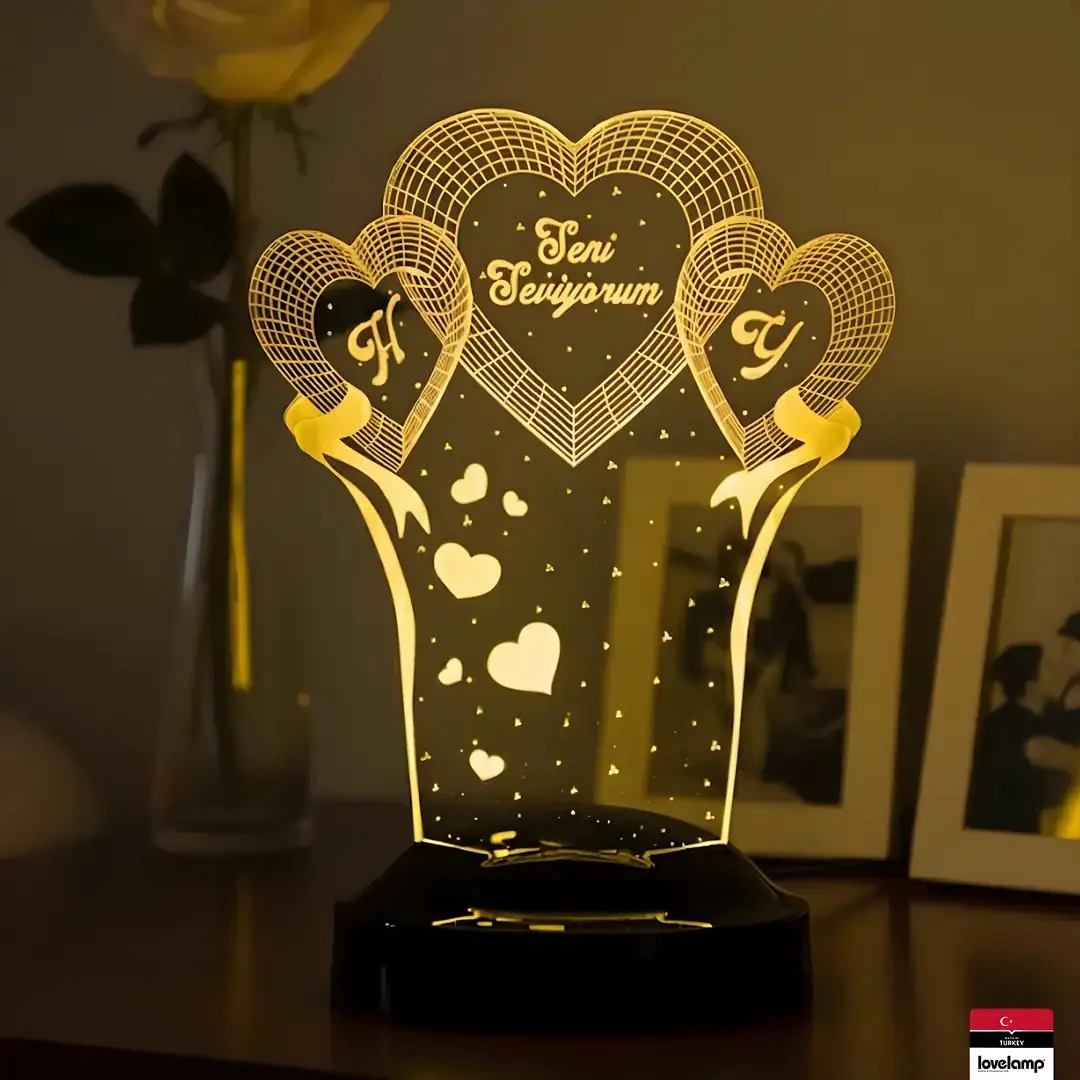 Yıldönümü Temalı 3D LED Lamba | Sevgiliye Romantik Hediye - LoveLamp