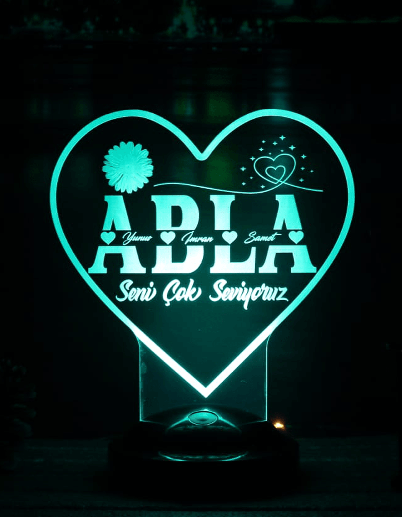 Abla Yazılı Kişiye Özel 3D LED Lamba | Romantik ve Dekoratif Hediye - LoveLamp