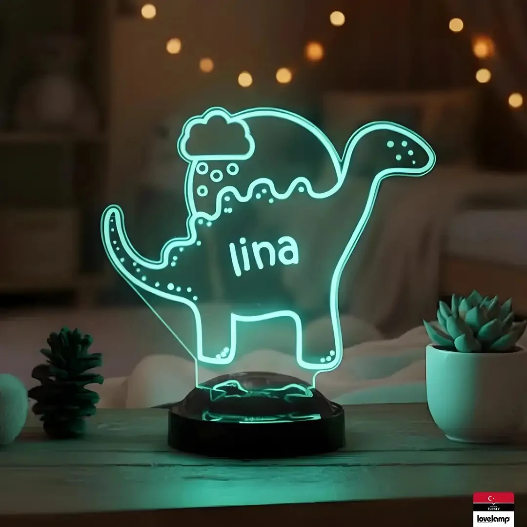 Dinozor Figürlü Kişiye Özel 3D LED Lamba | Renkli ve Eğlenceli Hediye - LoveLamp
