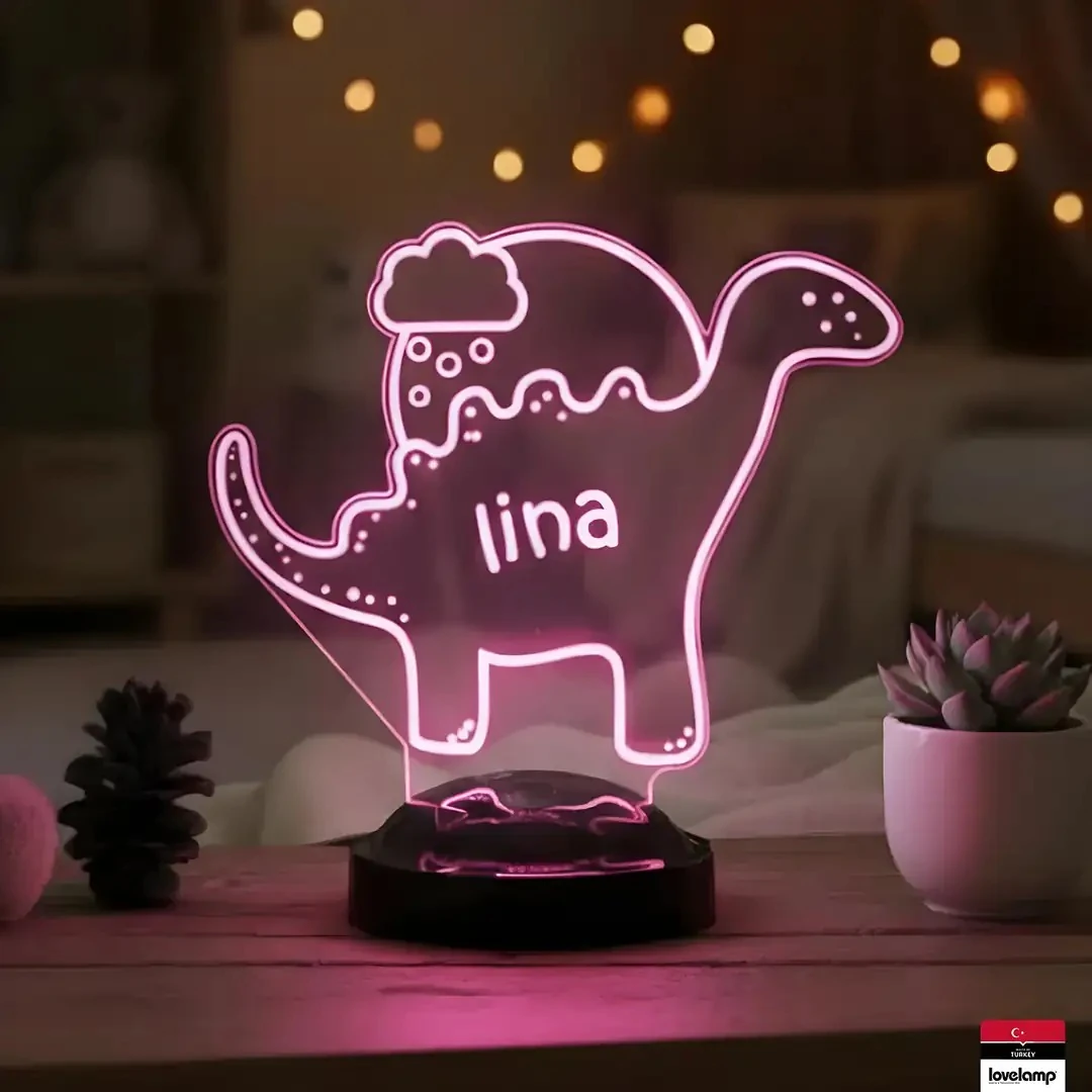 Dinozor Figürlü Kişiye Özel 3D LED Lamba | Renkli ve Eğlenceli Hediye - LoveLamp