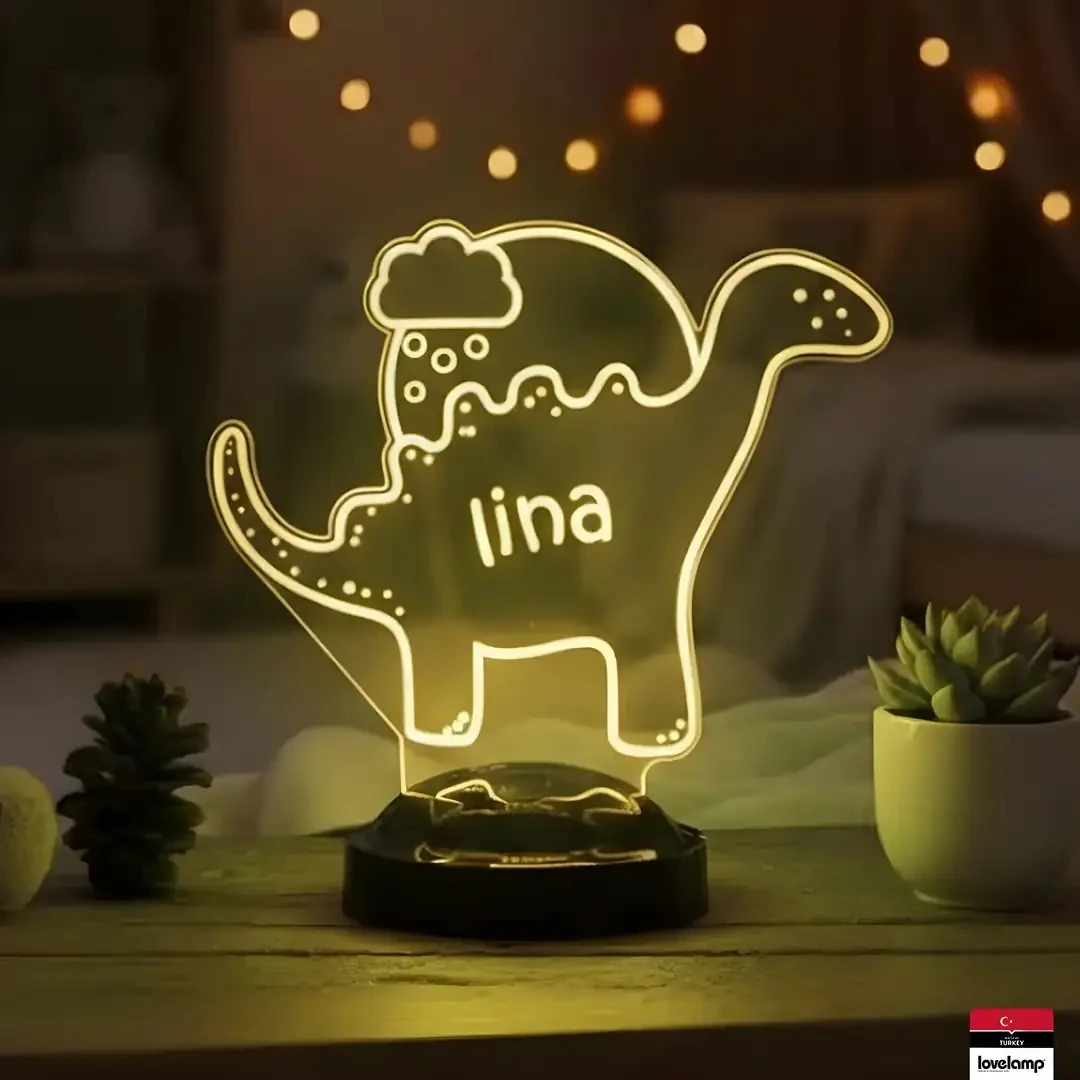 Dinozor Figürlü Kişiye Özel 3D LED Lamba | Renkli ve Eğlenceli Hediye - LoveLamp