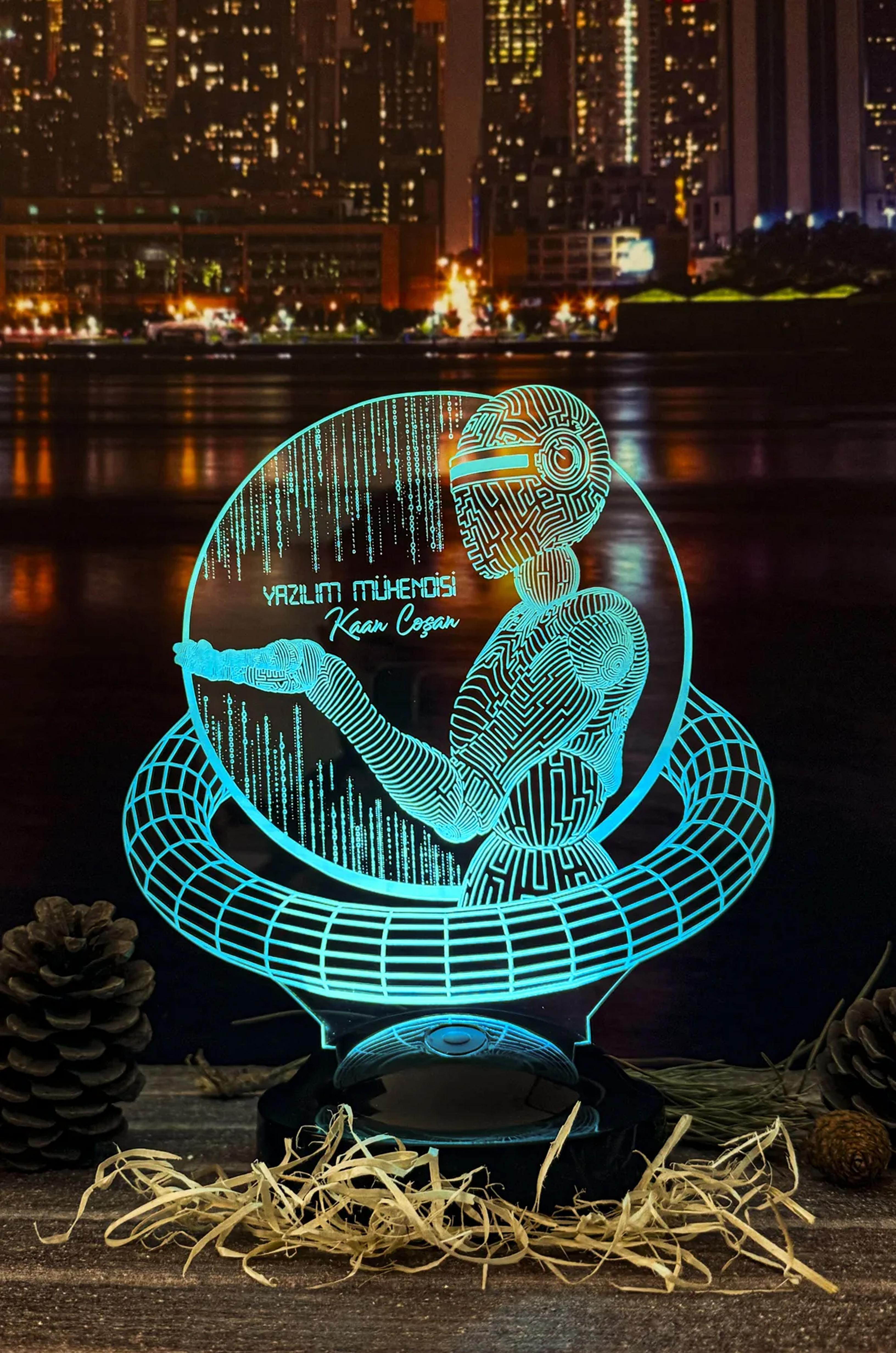 Yapay Zeka Yazılım Mühendisi Temalı 3D LED Lamba | Mesleki Kişiye Özel Hediye - LoveLamp