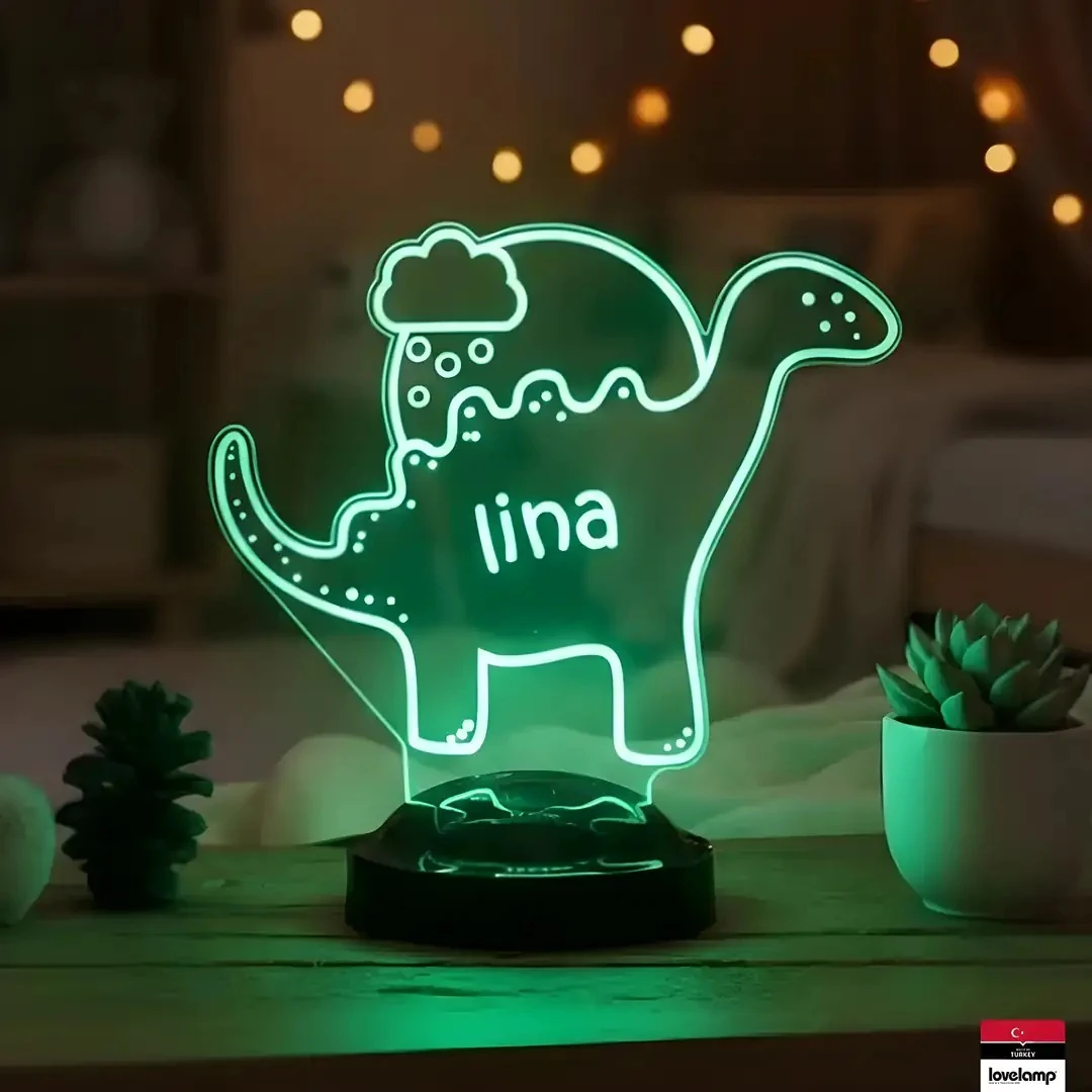 Dinozor Figürlü Kişiye Özel 3D LED Lamba | Renkli ve Eğlenceli Hediye - LoveLamp