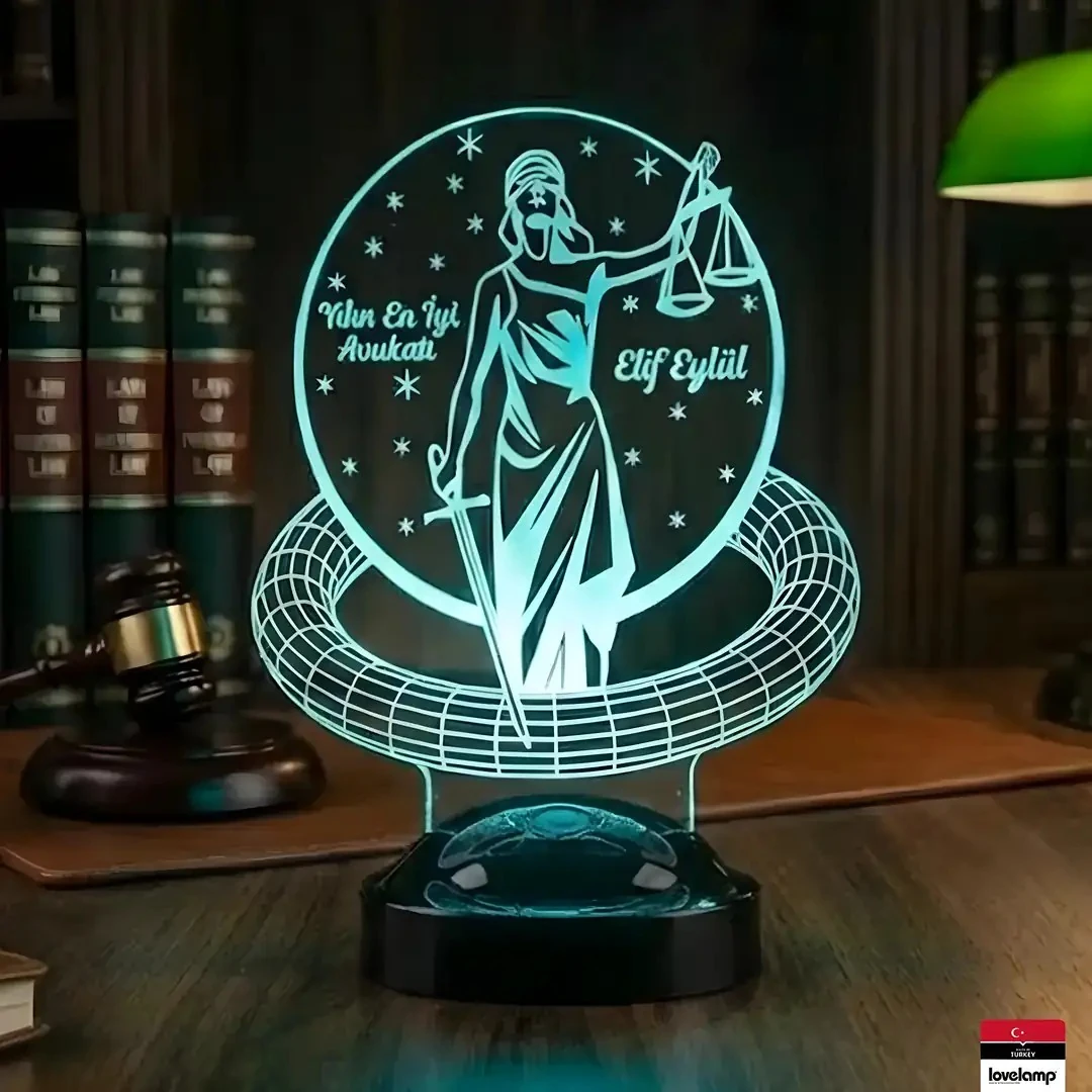 Avukat Adalet Temalı 3D LED Lamba | Hukuk Temalı Hediye - LoveLamp