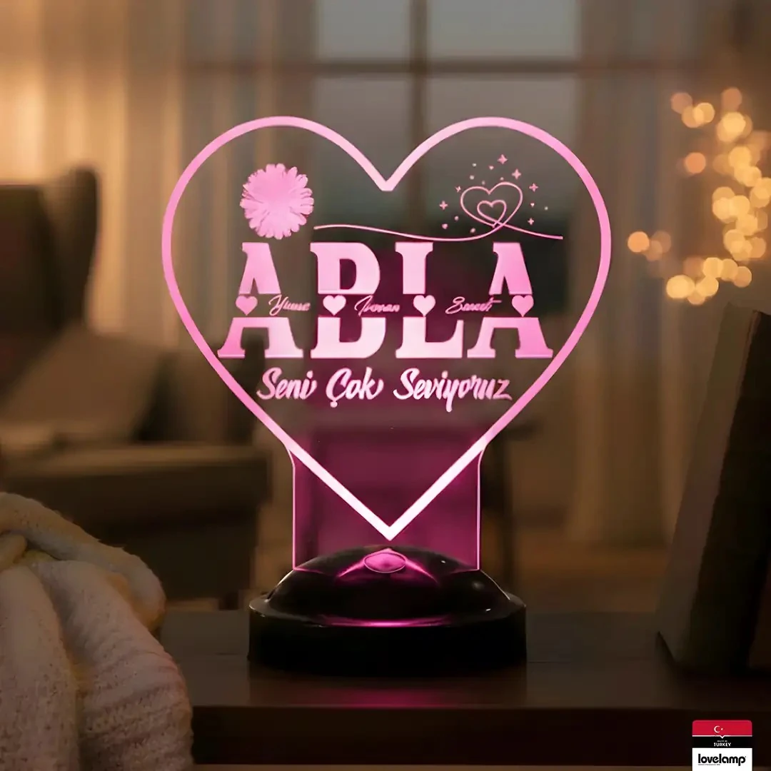 Abla Yazılı Kişiye Özel 3D LED Lamba | Romantik ve Dekoratif Hediye - LoveLamp