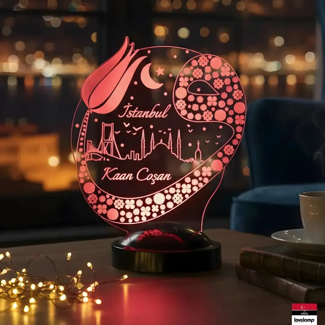 Vav İstanbul ve Lale 3D LED Lamba | Manevi Hediye - LoveLamp