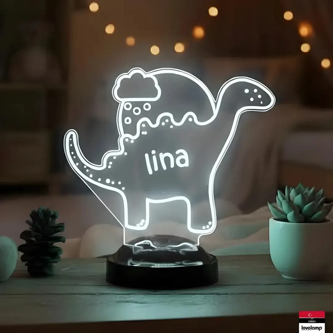 Dinozor Figürlü Kişiye Özel 3D LED Lamba | Renkli ve Eğlenceli Hediye - LoveLamp