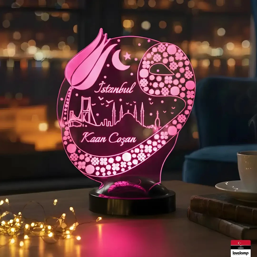 Vav İstanbul ve Lale 3D LED Lamba | Manevi Hediye - LoveLamp
