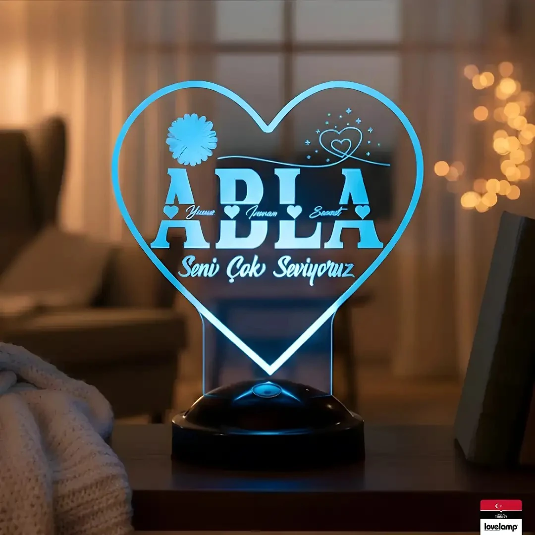 Abla Yazılı Kişiye Özel 3D LED Lamba | Romantik ve Dekoratif Hediye - LoveLamp