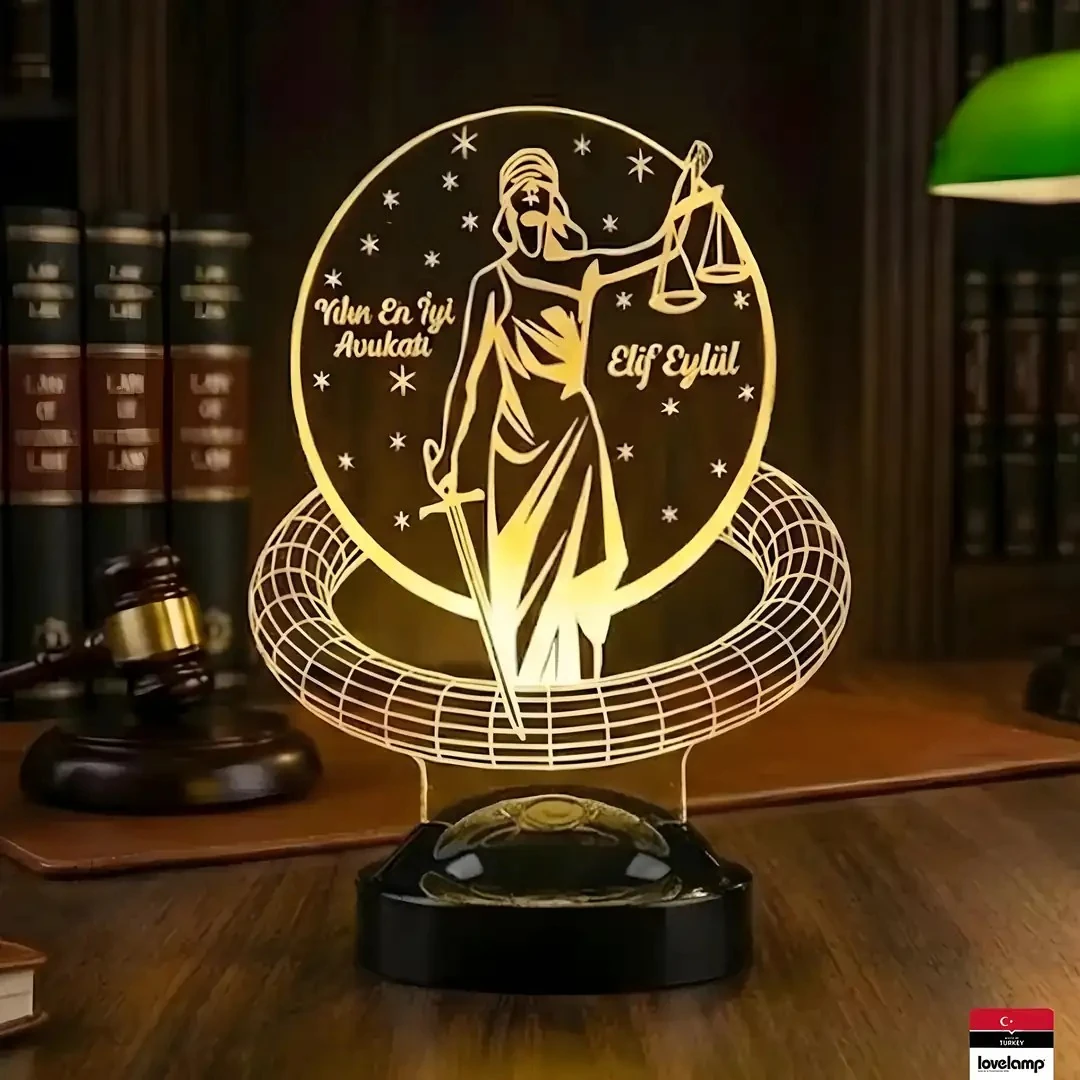 Avukat Adalet Temalı 3D LED Lamba | Hukuk Temalı Hediye - LoveLamp
