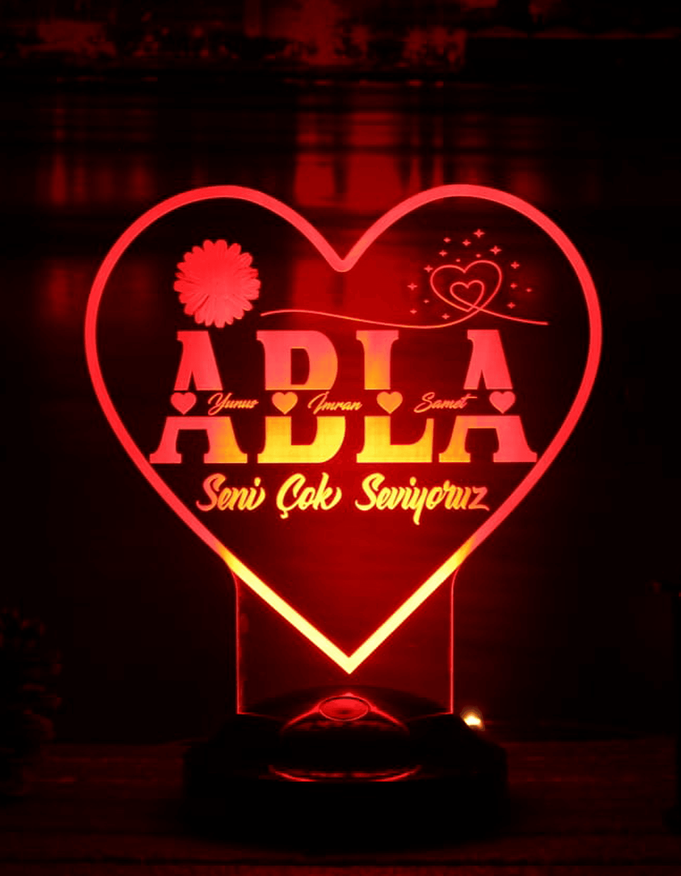 Abla Yazılı Kişiye Özel 3D LED Lamba | Romantik ve Dekoratif Hediye - LoveLamp