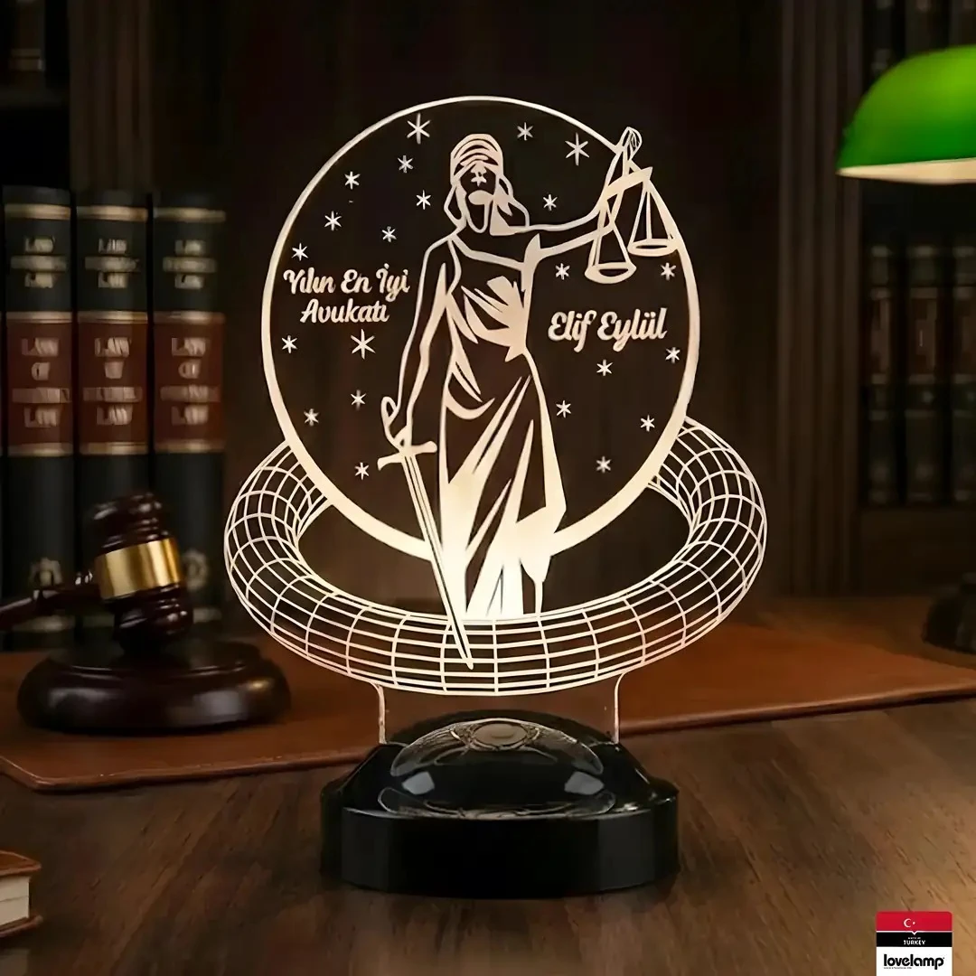 Avukat Adalet Temalı 3D LED Lamba | Hukuk Temalı Hediye - LoveLamp