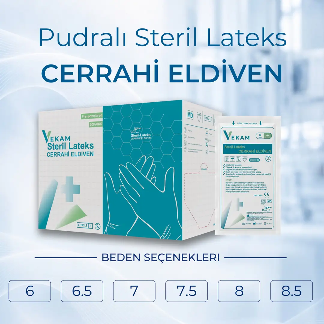 VEKAM Pudralı Steril Lateks Cerrahi Eldiven